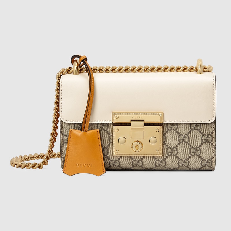 Gucci Padlock Small GG Supreme Canvas Shoulder Bag 409487 White